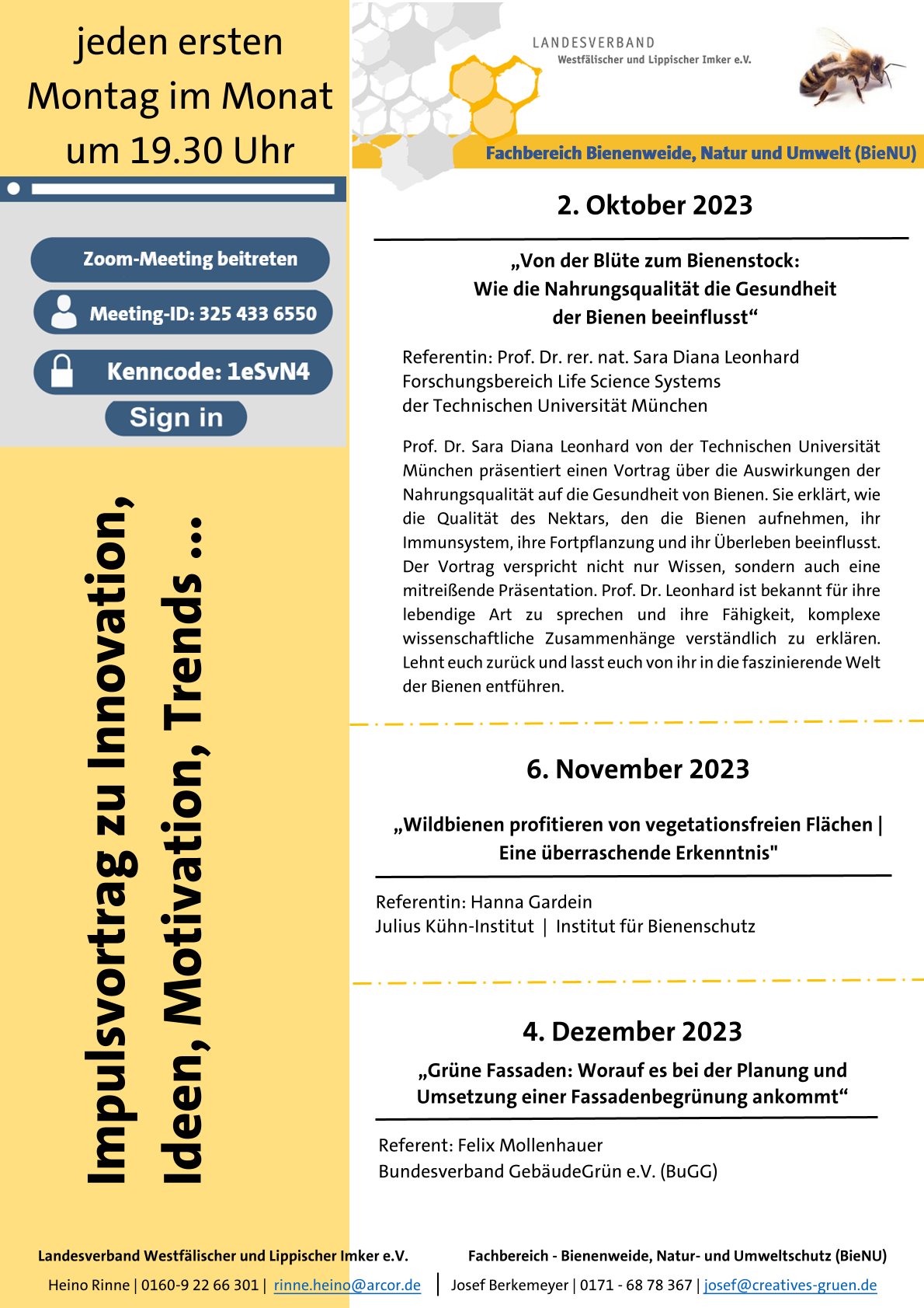 Vorträge September bis Dezember